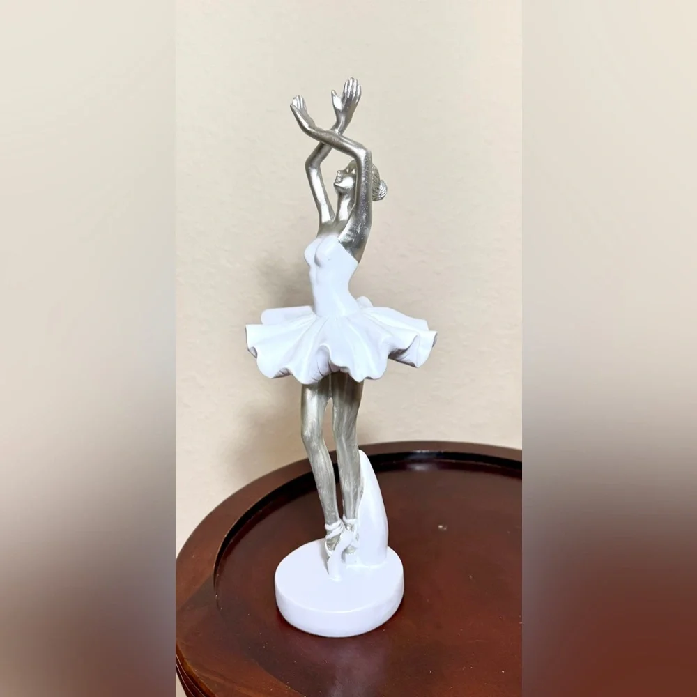 White and Silver Ballerina Figurine Statuette Decorative Art  Sculpture Gift